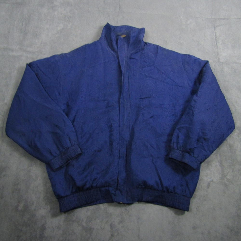 CoAco Silk Bomber Jacket Mens L Blue Paisley Jacquard Full Zip Lined Vintage